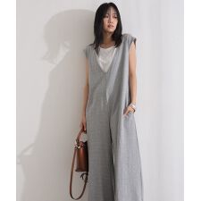 ミニ裏毛ディープVネックコットンジャンプスーツ