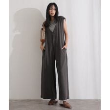 ミニ裏毛ディープVネックコットンジャンプスーツ