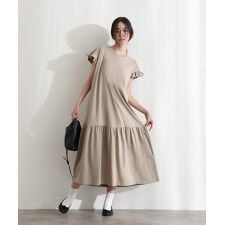 袖フレアノースリーブワンピース