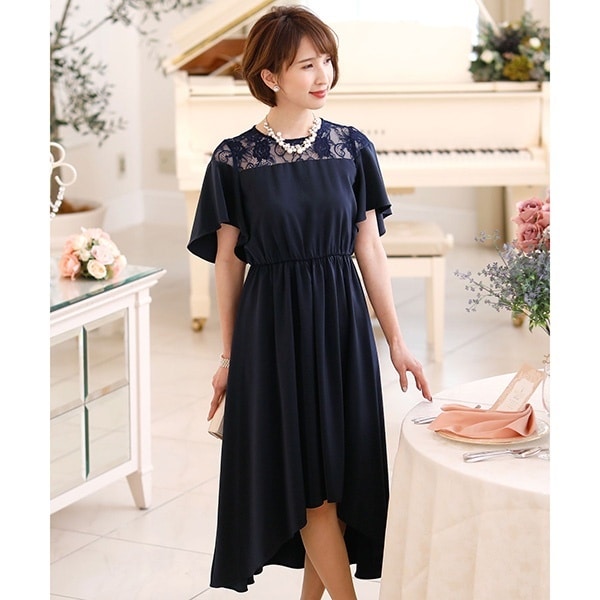 ボリュームスリーブ イレギュラーヘム 結婚式 パーティー ワンピース