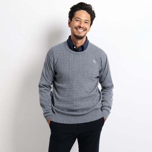 【洗える】ケーブル編みクルーネックセーター