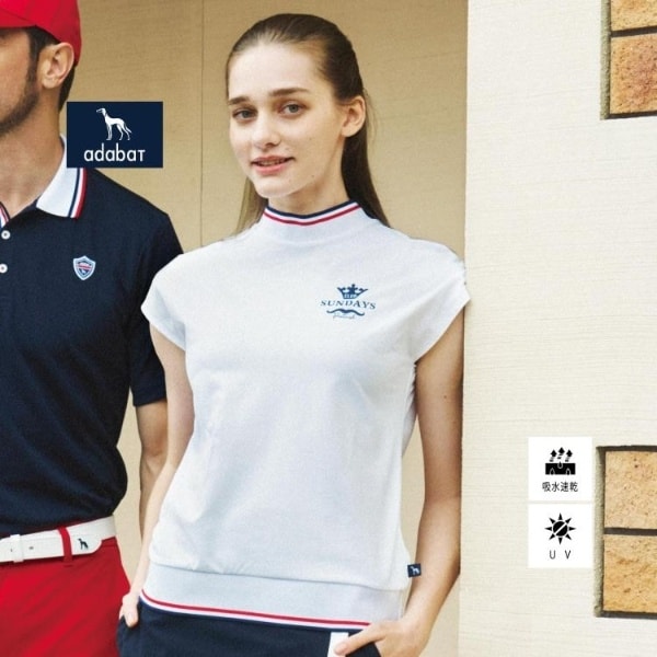 新レーベル ADABAT NAVY】UVカット吸水速乾 ダブルラインモックネックT
