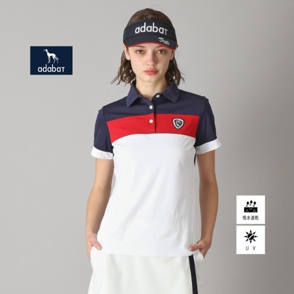 新レーベル ADABAT NAVY】UVカット吸水速乾 カラーブロックポロシャツ