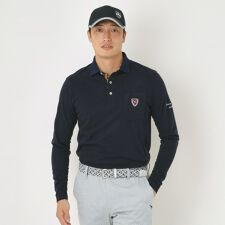 【吸湿発熱】小紋ジャカード長袖ポロシャツ