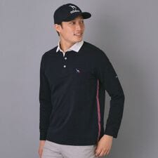 【新レーベル ADABAT NAVY】吸水速乾 サッカーストライプ長袖ポロシャツ