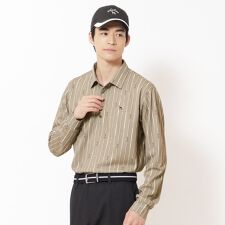 【吸水速乾】ビットストライプ長袖ポロシャツ