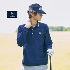 【新レーベル ADABAT NAVY】起毛ストレッチ長袖ポロシャツ