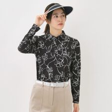 裏起毛ドローイングフラワー長袖ポロシャツ