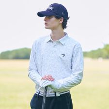 起毛ジオメトリック長袖ポロシャツ