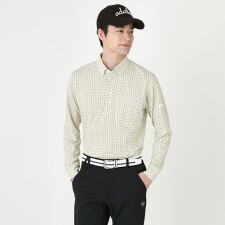 小紋柄プリントP長袖ポロシャツ