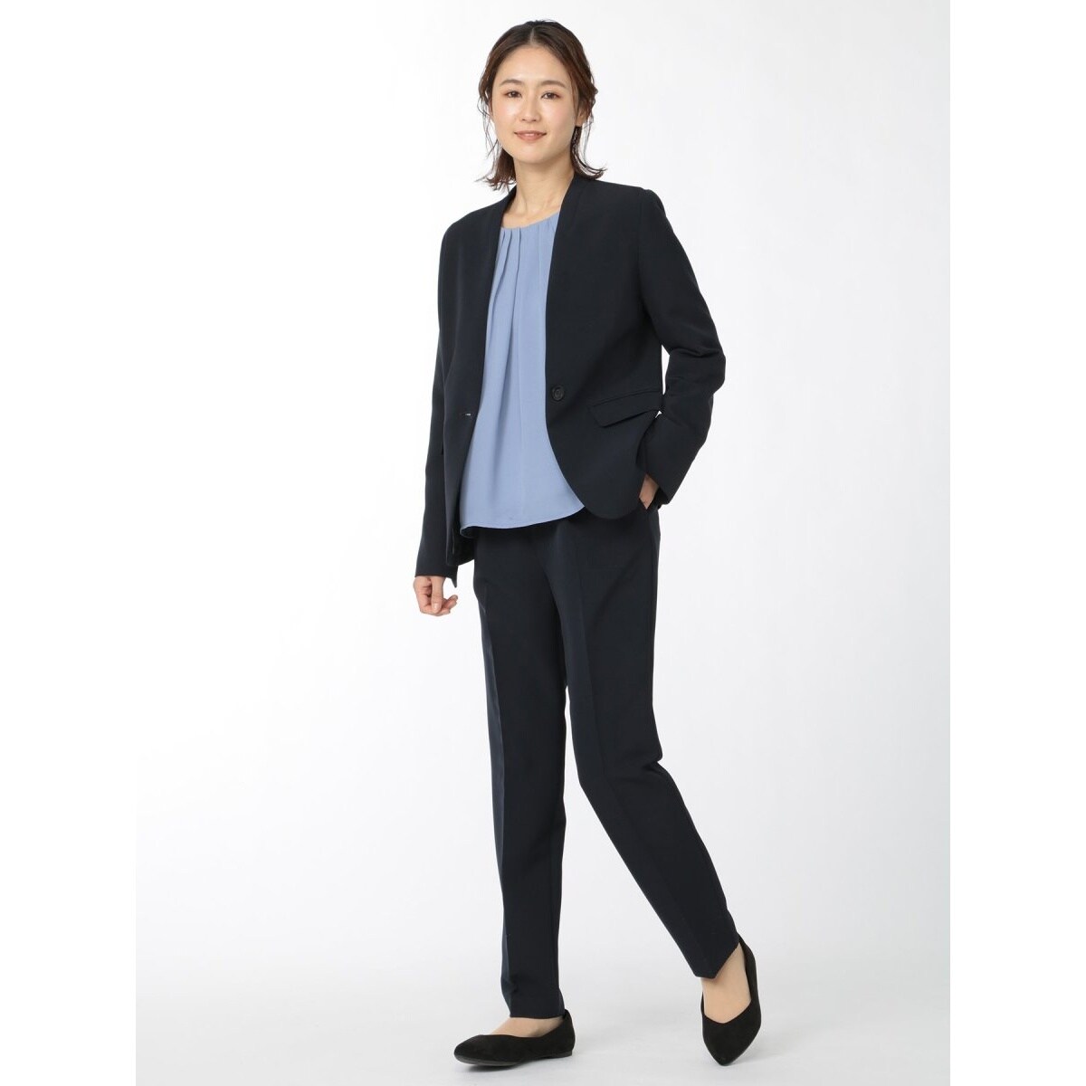 m．f．エディトリアル/m．f．エディトリアル ダブルクロス 1ボタンジャケット＋パンツ 紺 m.f.エディトリアル ダブルクロス Vカラー1ボタンジャケット＋パンツ 2