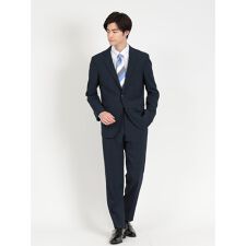 タカキュー ストレッチウォッシャブル 2ボタン2ピース ビジネスセットアップスーツ チェック紺