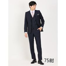 レノマ オム 超光沢ストレッチ  2ボタン3ピース ビジネスセットアップスーツ 千鳥紺