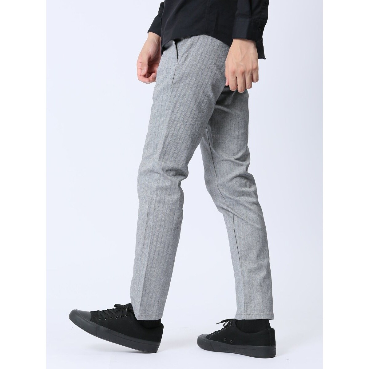 レノマ オム ストレッチ光沢ヘリンボン スリムトラウザーパンツ