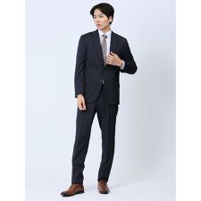 タカキュー ストレッチウォッシャブル 2ボタン2ピース ビジネスセットアップスーツ チェック紺
