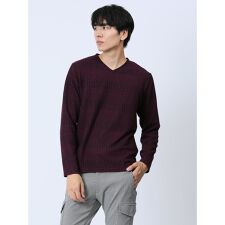 タカキュー ふくれジャガードリブ Vネック長袖Tシャツ