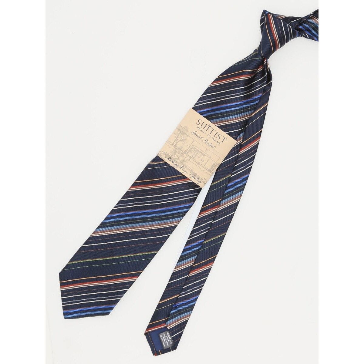 スーティスト 日本製 シルクストライプ柄 ネクタイ 8.0cm幅
