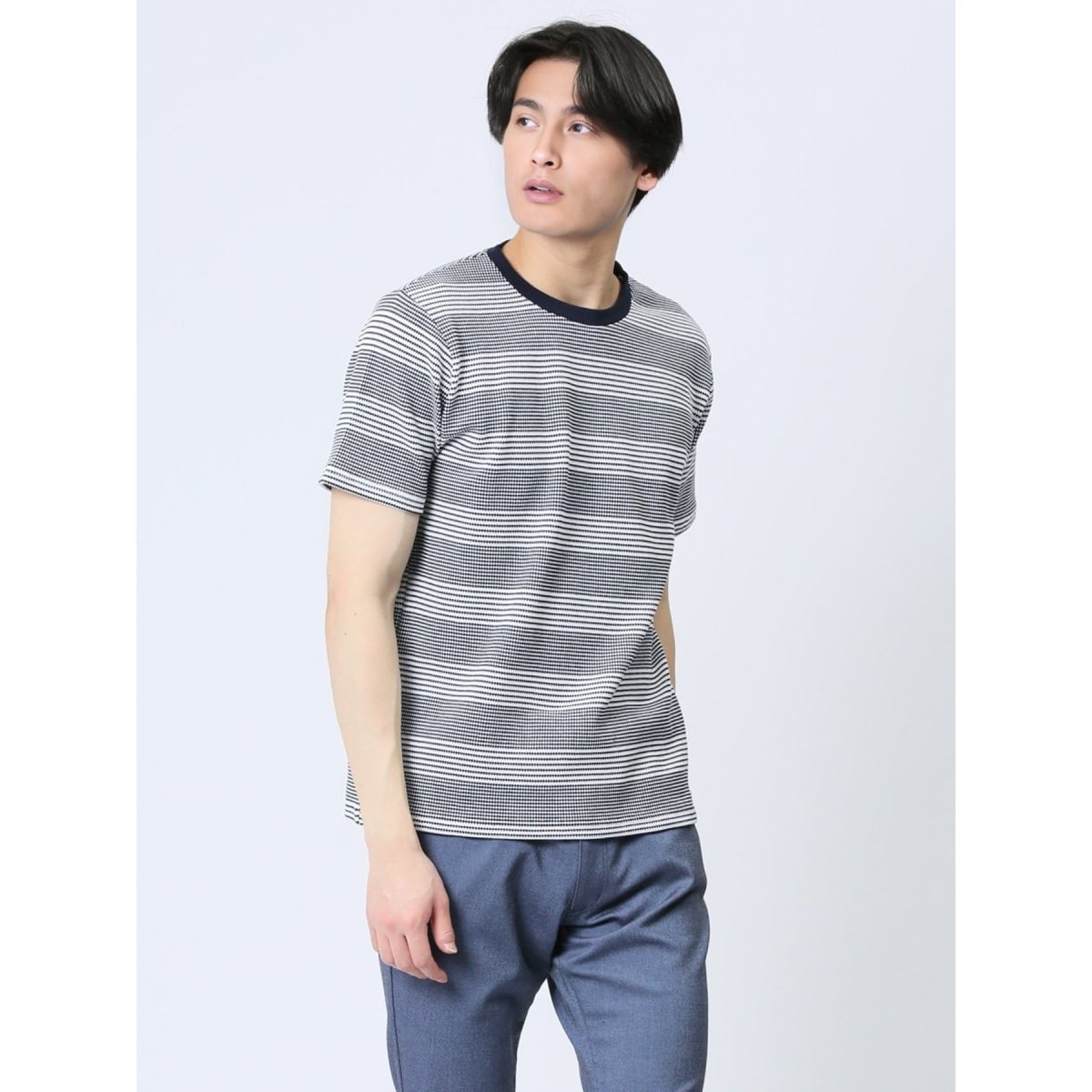 タカキュー ポップコーンボーダー クルーネック半袖Tシャツ