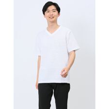 タカキュー タックボーダー ダブルVネック半袖Ｔシャツ