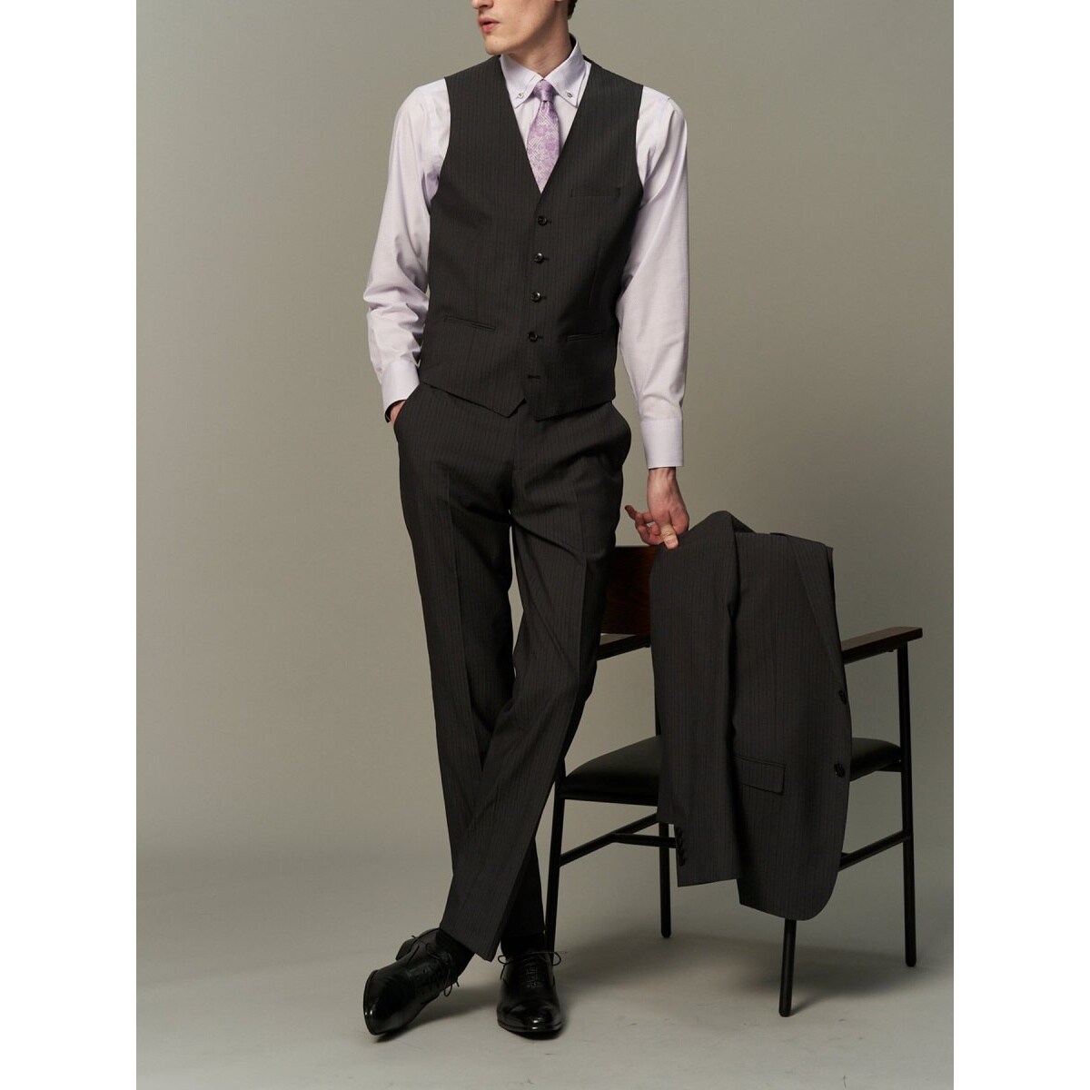 超光沢 ストレッチ】レノマ オム 2ボタン3ピース ビジネスセットアップ