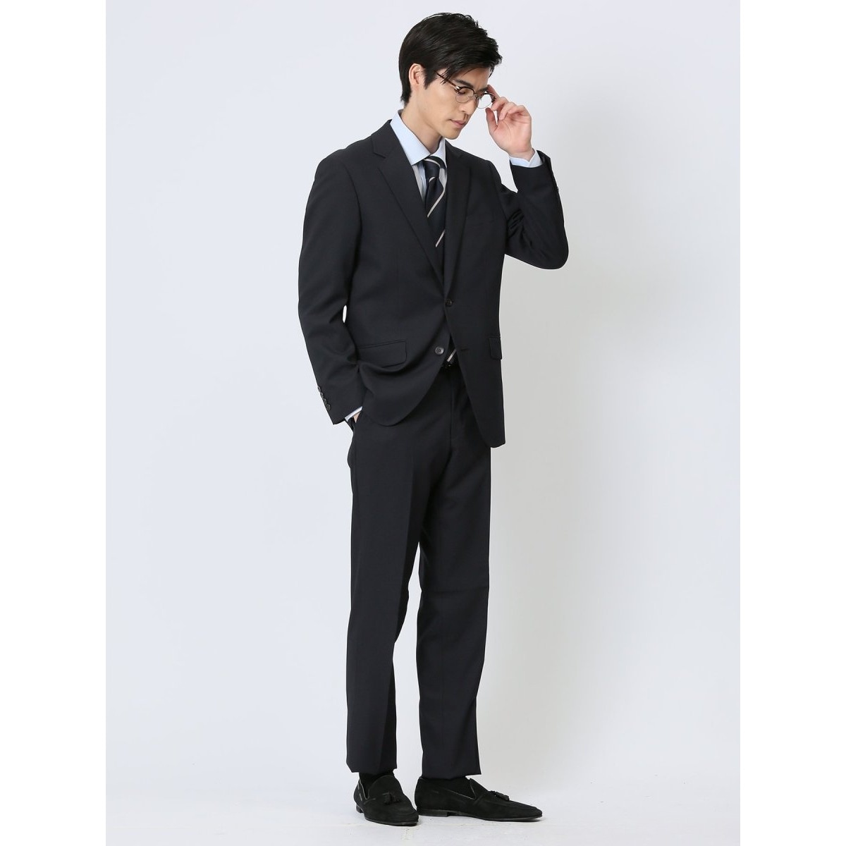 タカキュー（TAKA−Q）/【ストレッチ ウォッシャブル】タカキュー 2ボタン2ピース ビジネスセットアアップスーツ 組織紺 ストレッチ ウォッシャブル】タカキュー 2ボタン2ピース ビジネス