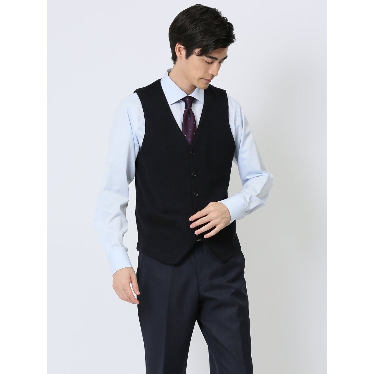 Theory ジレ ベスト ダークネイビー 背抜き 夏用 S SLIM TAPERED】ジレ(ベスト)/ネイビー×シャドーストライプ