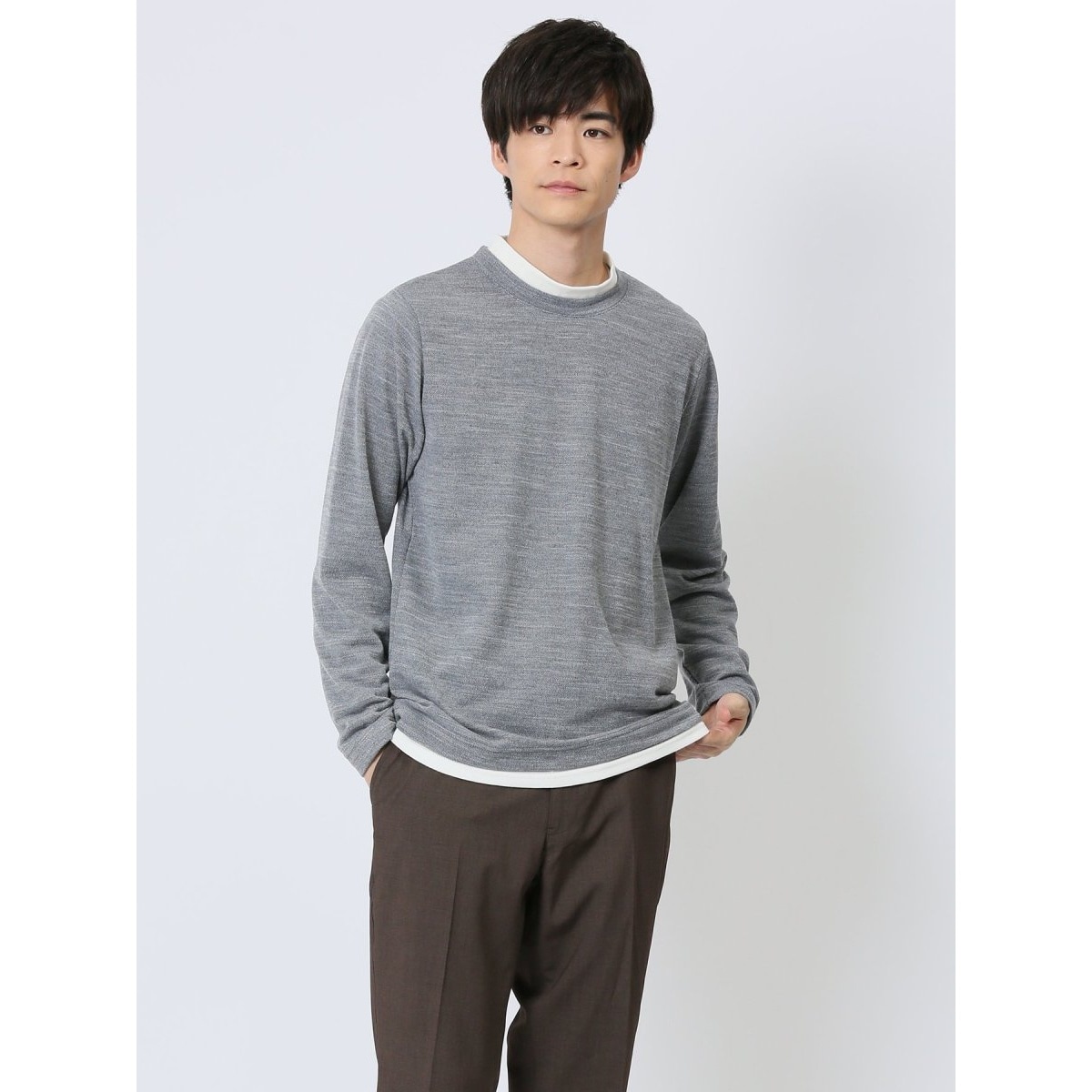 タカキュー スラブインレイ モックネック長袖Ｔシャツ