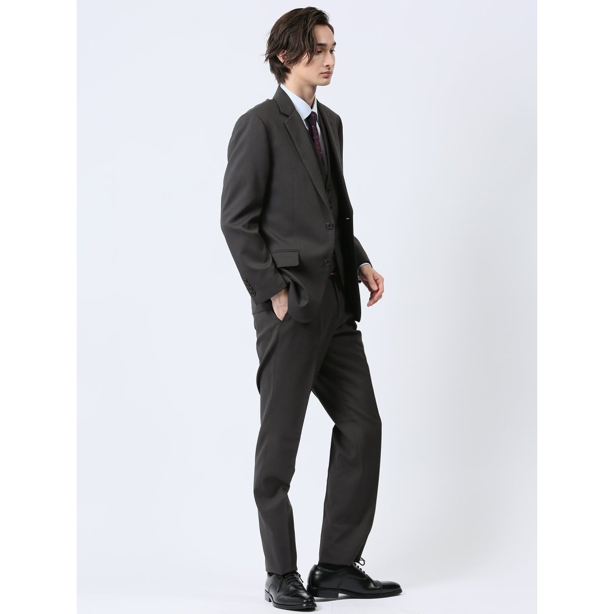 タカキュー（TAKA−Q）/【ストレッチウォッシャブル】タカキュー 2ボタン2ピース ビジネスセットアップスーツ 組織黒 ストレッチ ウォッシャブル】タカキュー 2ボタン3ピース ビジネス