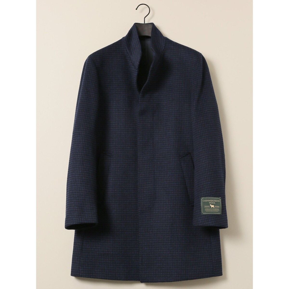 カシミヤ混】ウール スタンドコート チェック紺 | タカキュー(TAKA-Q