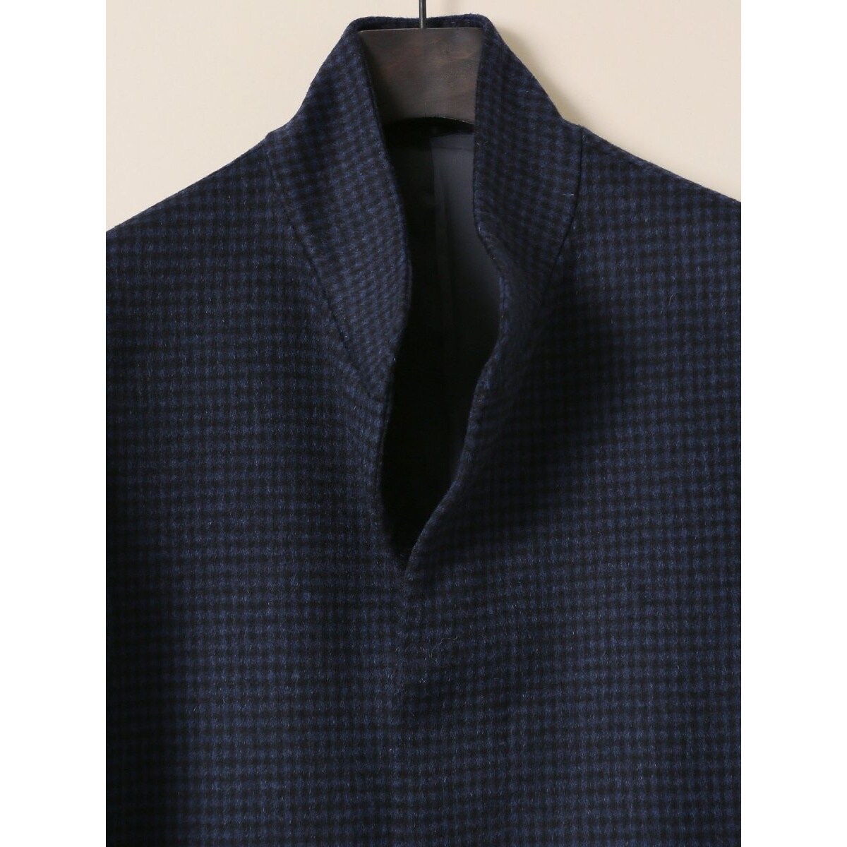 【近年 新品未使用 カシミヤ混 L】 タカキュー　チェスターコート　紺　チェック カシミヤ混】ウール スタンドコート チェック紺 | タカキュー(TAKA-Q
