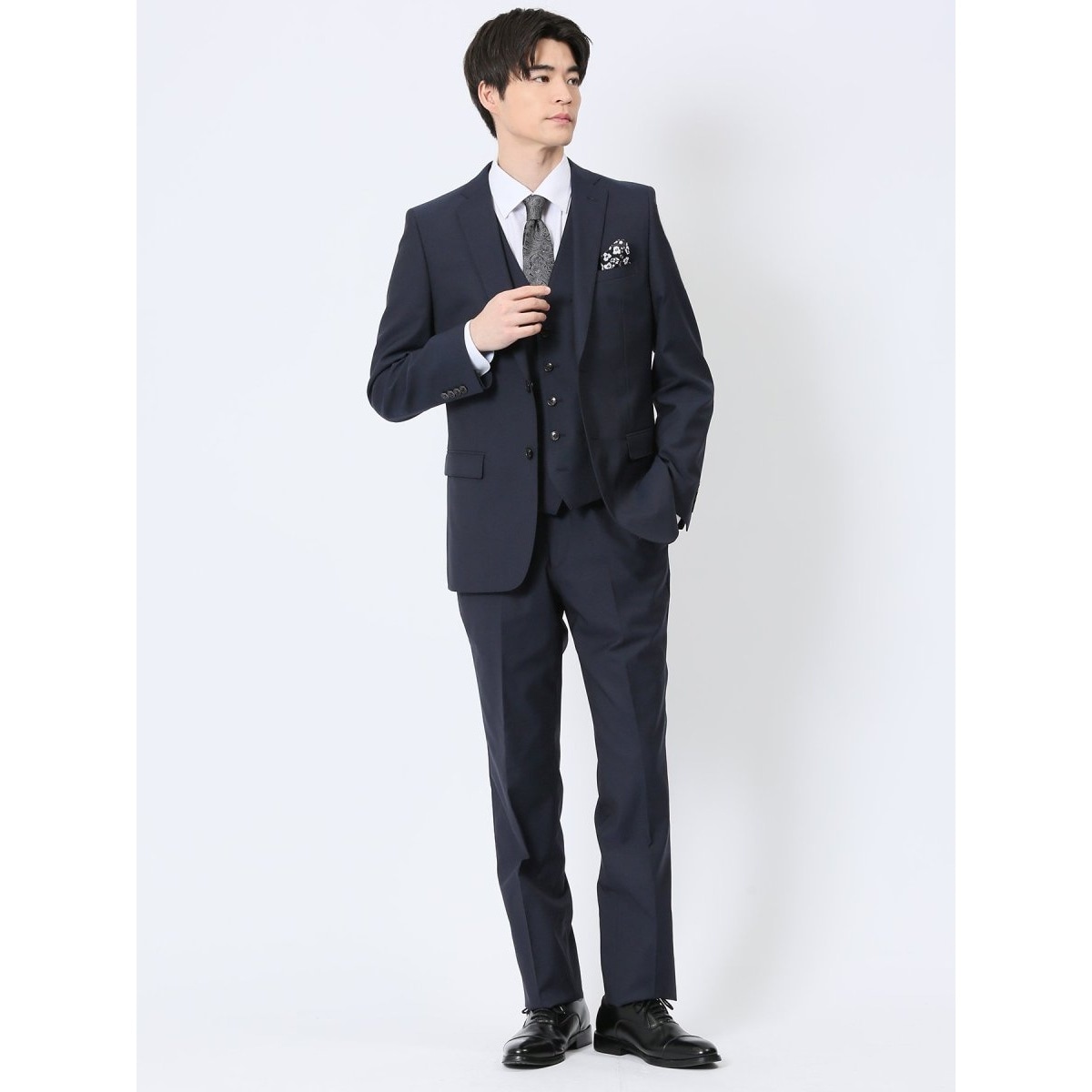 超光沢 ストレッチ】レノマ オム 2ボタン3ピース ビジネスセットアップ