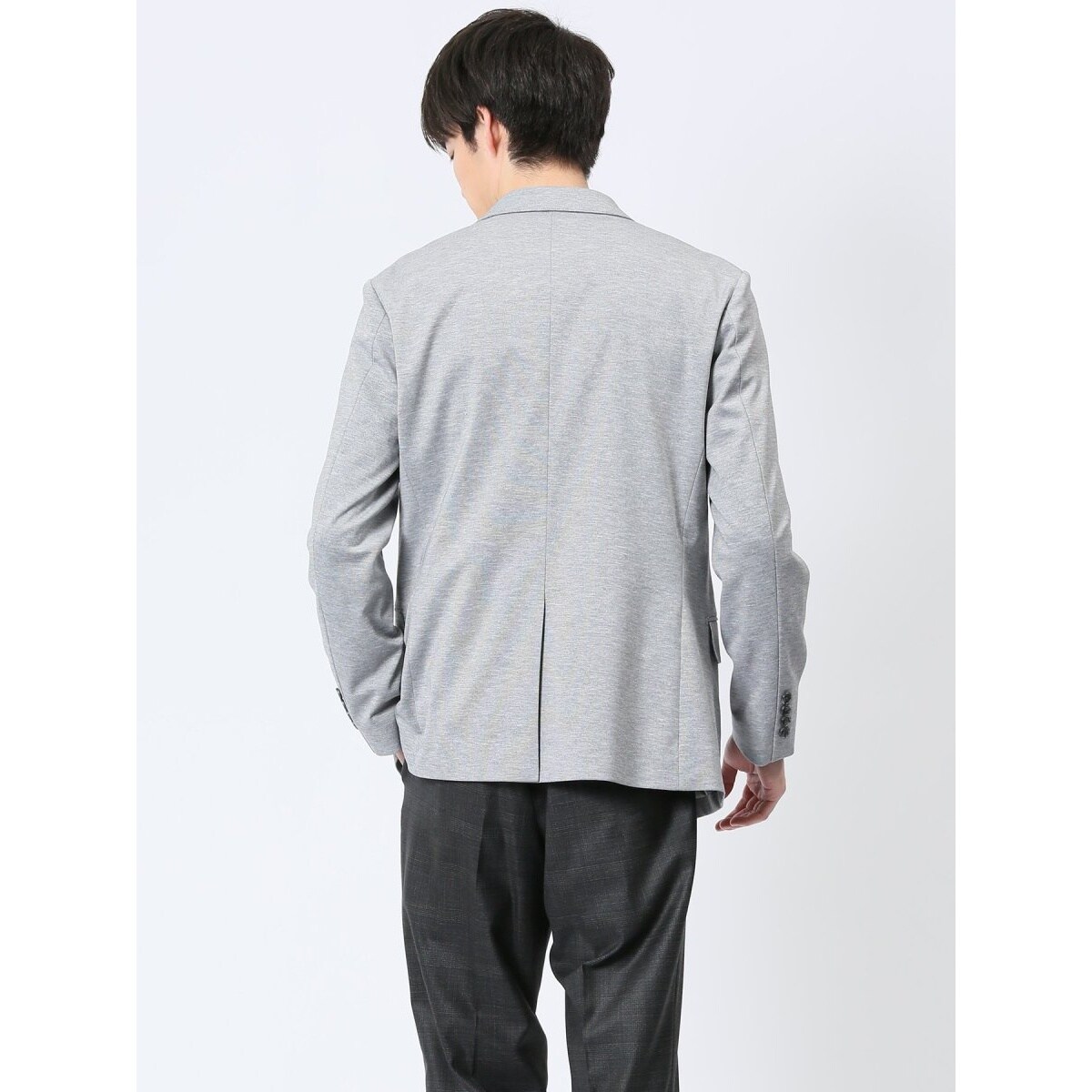 タカキュー ストレッチポンチ 2ボタンジャケット メランジライトグレー