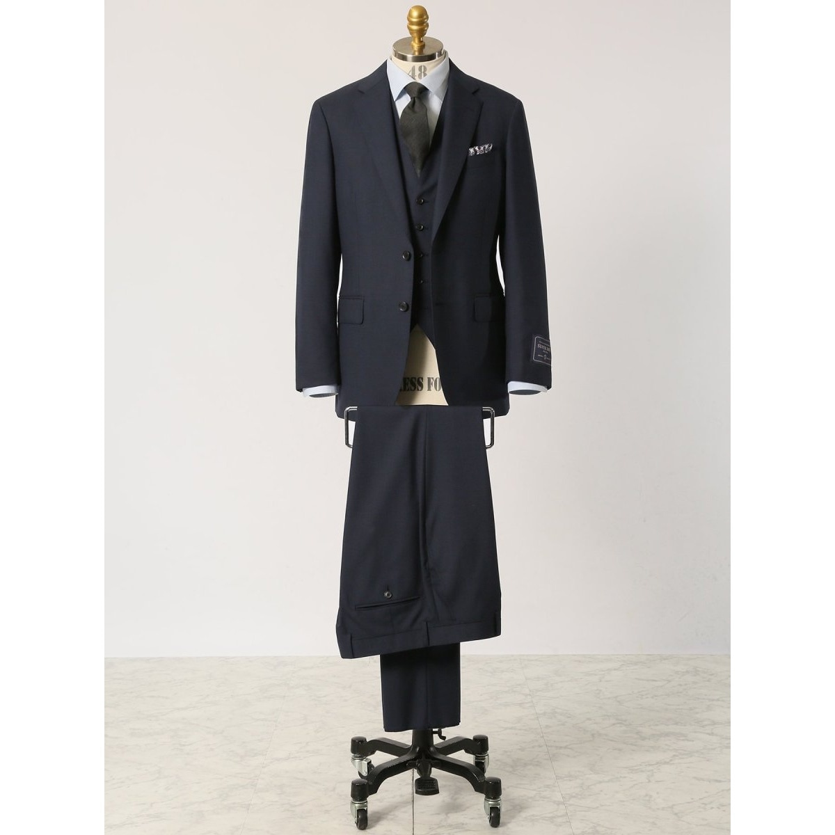 ネイビーストライプ イタリア製素材 総裏ジャケット TAKA:Q スーツ Y4