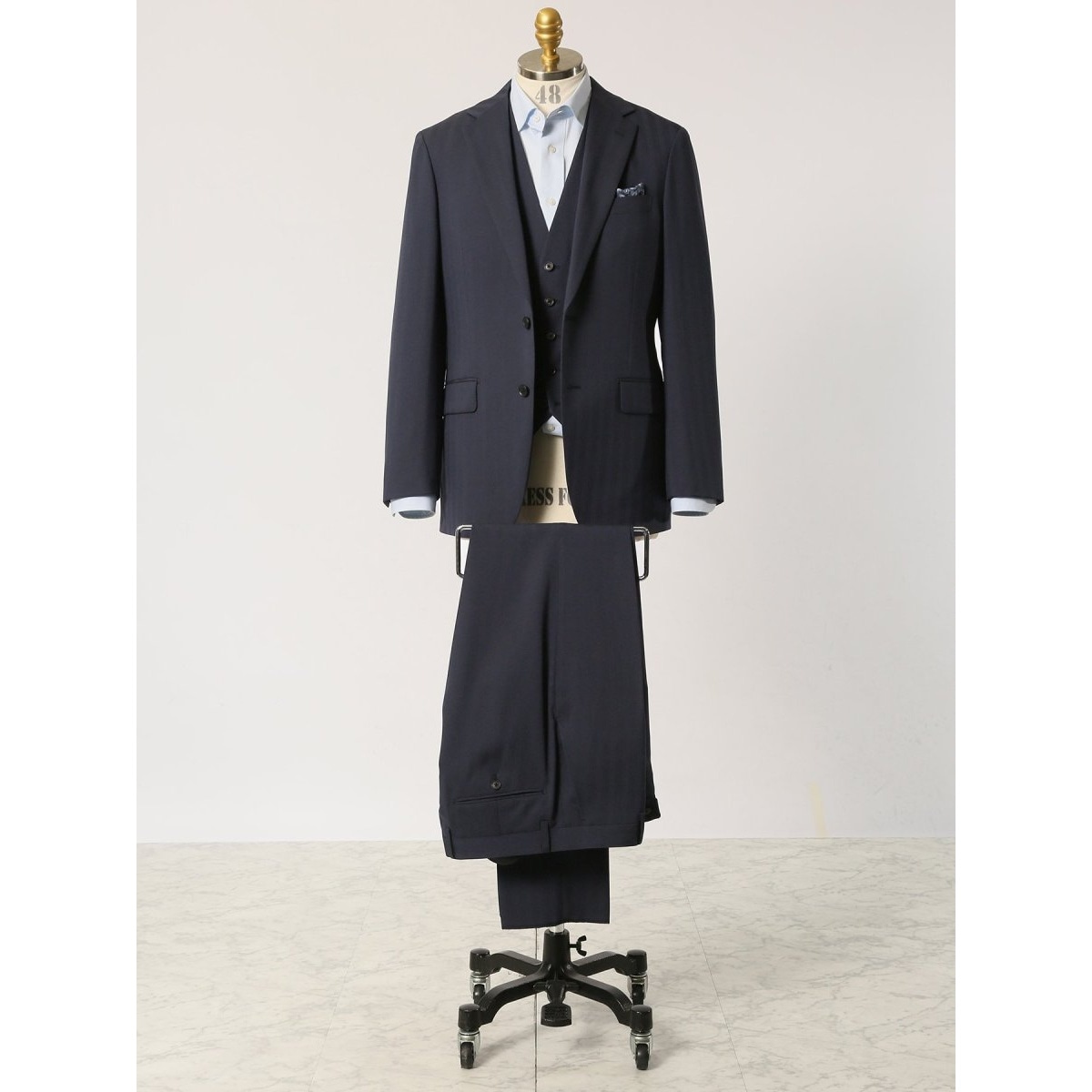 クリアエフェクト スリムフィット 2ボタン3ピーススーツ デニムライク