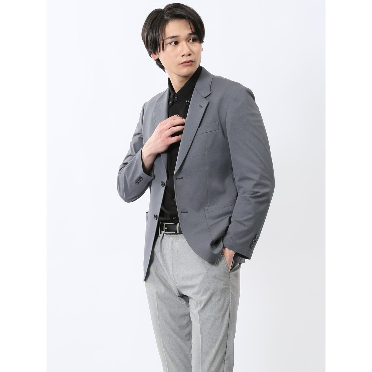 【NBS】２点まとめ売り スーツセレクト セット　グレー ネイビー SLIM TAPERED】2釦ジャケット/ネイビー×シャドーストライプ
