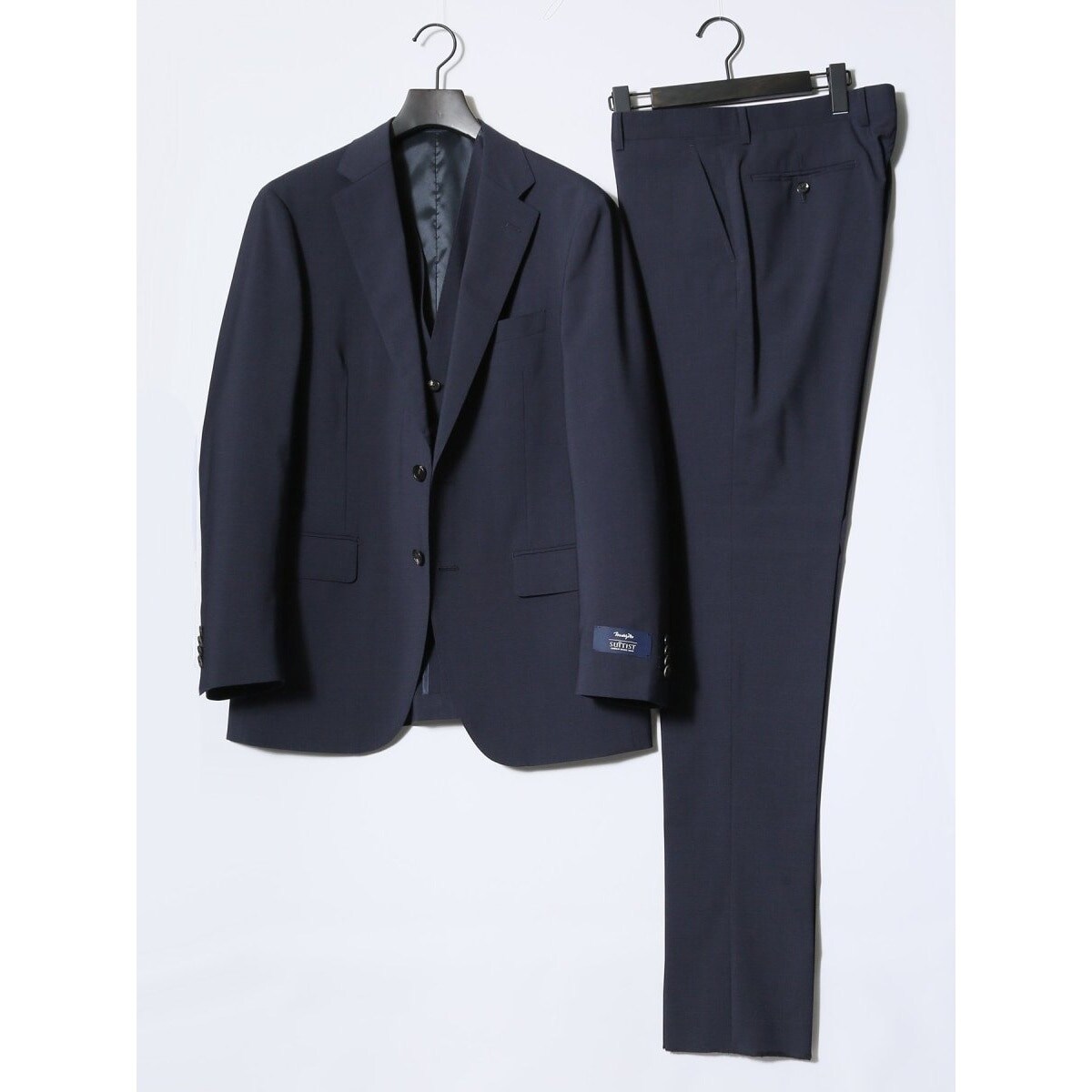 タカキュー（TAKA−Q）/【マルゾット ウール混】スーティスト 2ボタン3ピース ビジネスセットアップスーツ チェック紺 マルゾット ウール混】スーティスト 2ボタン3ピース ビジネス