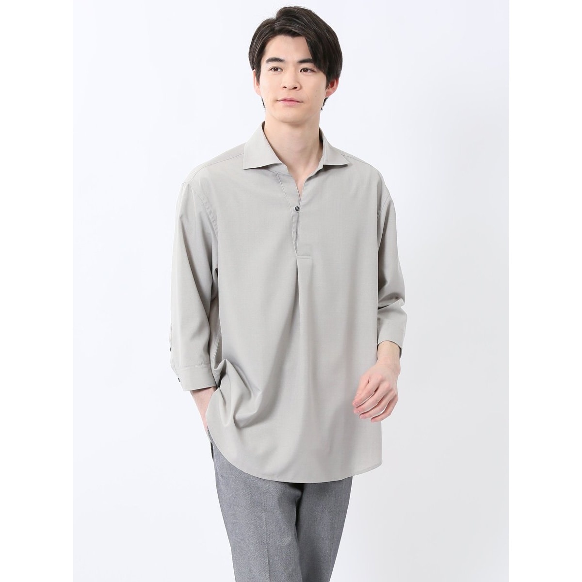 TAKA-Q MEN クールマックス サッカー ボタンダウン 7分袖シャツ