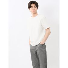 【マシンウォッシャブル】タカキュー ピンタックボーダー クルーネック半袖Tシャツ