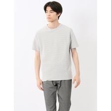 【マシンウォッシャブル】タカキュー ピンタックボーダー クルーネック半袖Tシャツ