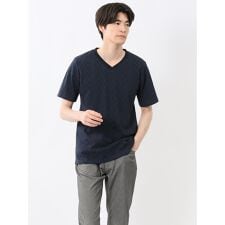 【ウォッシャブル】タカキュー プレーティングジャガード Vネック半袖Tシャツ