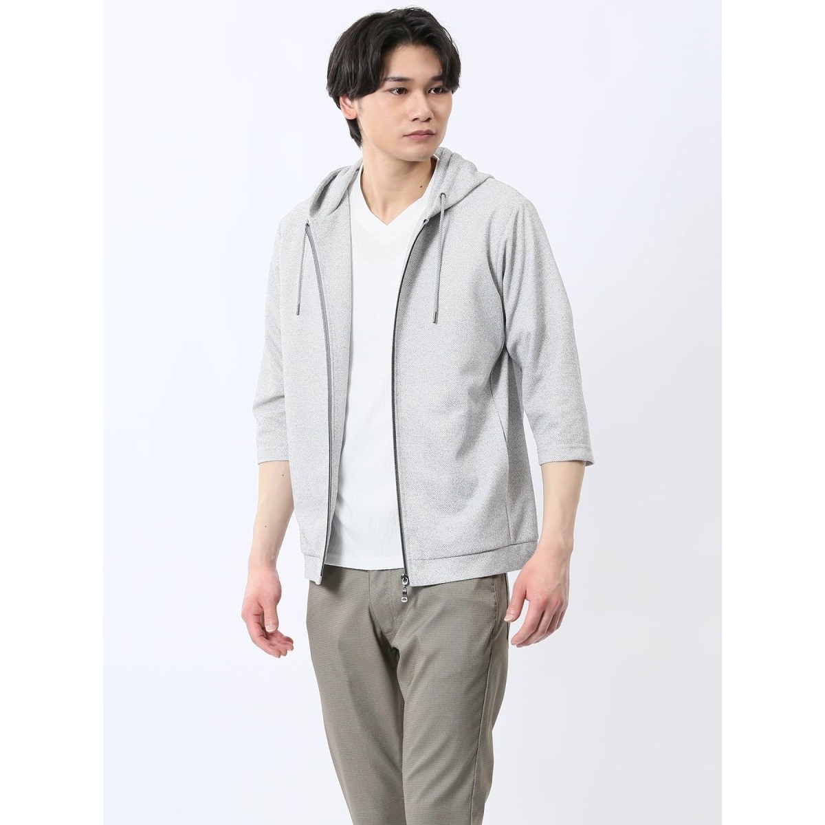 【イージーケア】タカキュー ドビーメッシュ 7分袖パーカー