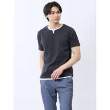 タカキュー メランジポンチ キーネック半袖Tシャツ