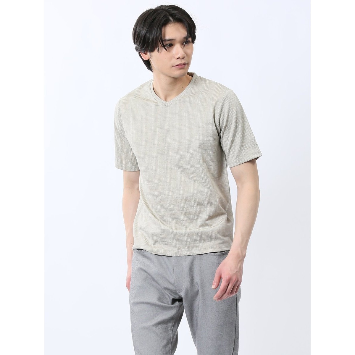 【5分袖】クルーネックニット ホワイト マシンウォッシャブル コットンブレンド RBC】【5分袖】コットンブレンドクルーネックニット/ホワイト