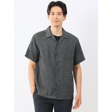 【フレンチリネン混 開襟】タカキュー シャンブレー オープンカラー半袖シャツ