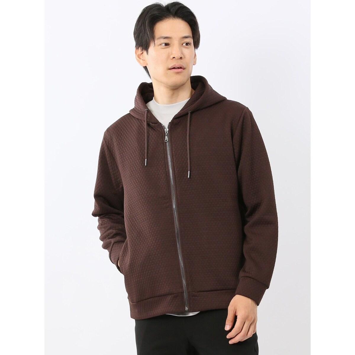 【ストレッチ】タカキュー ふくれジャガード 長袖ジップパーカー