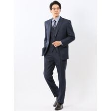 【光沢 ウール混】タカキュー 2ボタン3ピース ビジネスセットアップスーツ 組織青