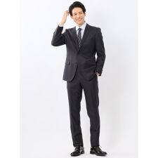 【光沢 ウール混】タカキュー 2ボタン2ピース ビジネスセットアップスーツ チェック紺