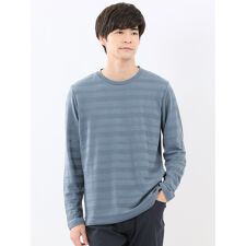 【綿混】タカキュー リンクスボーダージャガード クルーネック長袖Tシャツ