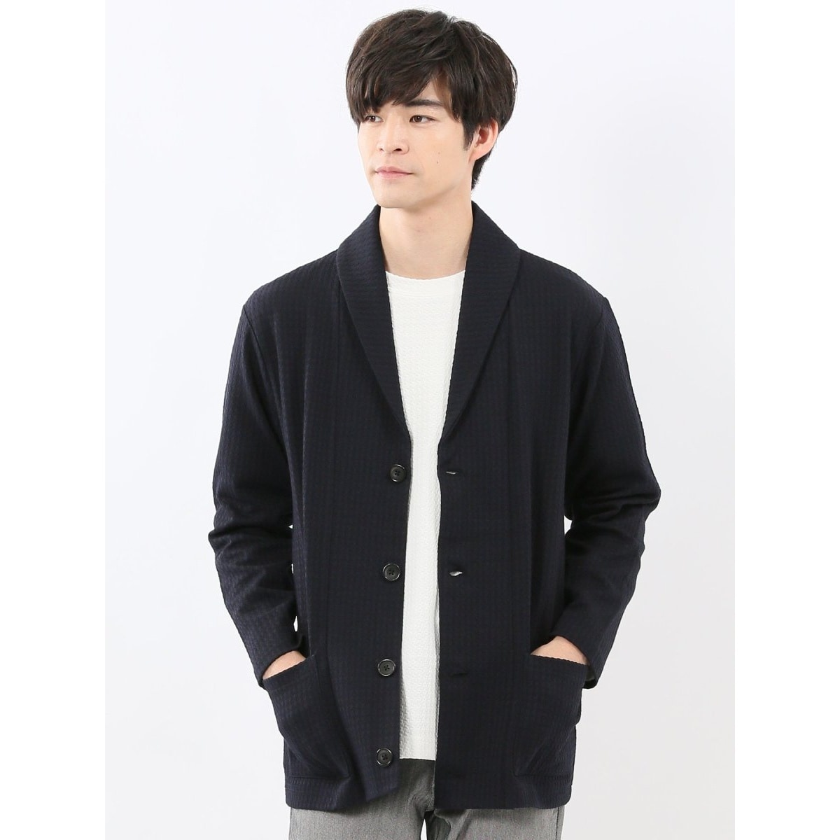 ウール混 ウォッシャブル】タカキュー スタンドフルジップ ニット