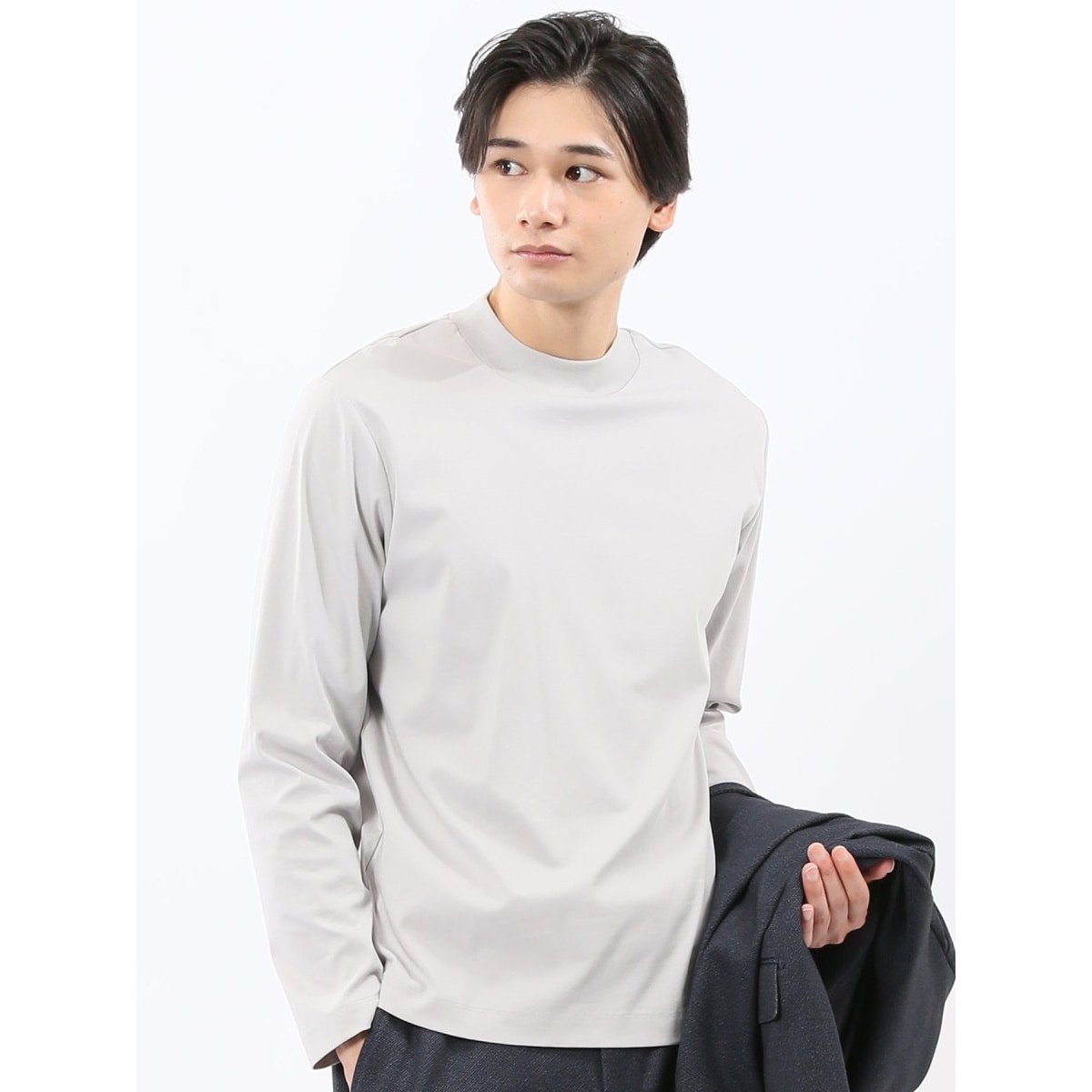 ストレッチ シルケットコットン】タカキュー モックネック 長袖Tシャツ